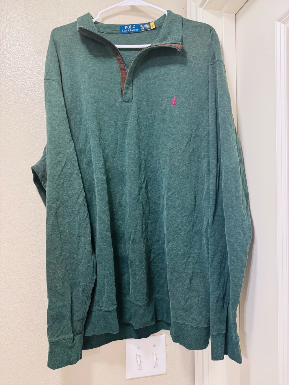 Ralph Lauren Green Half-Zip Pullover with Brown Trim
